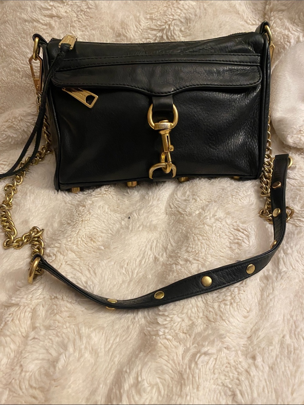 Rebecca Minkoff Black Leather Crossbody Bag with Gold Hardware